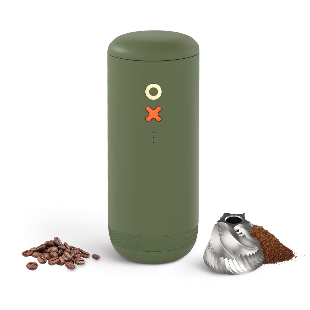 Nuttii molinillo con muelas, compacto y verde olivo, ideal para viaje y uso diario