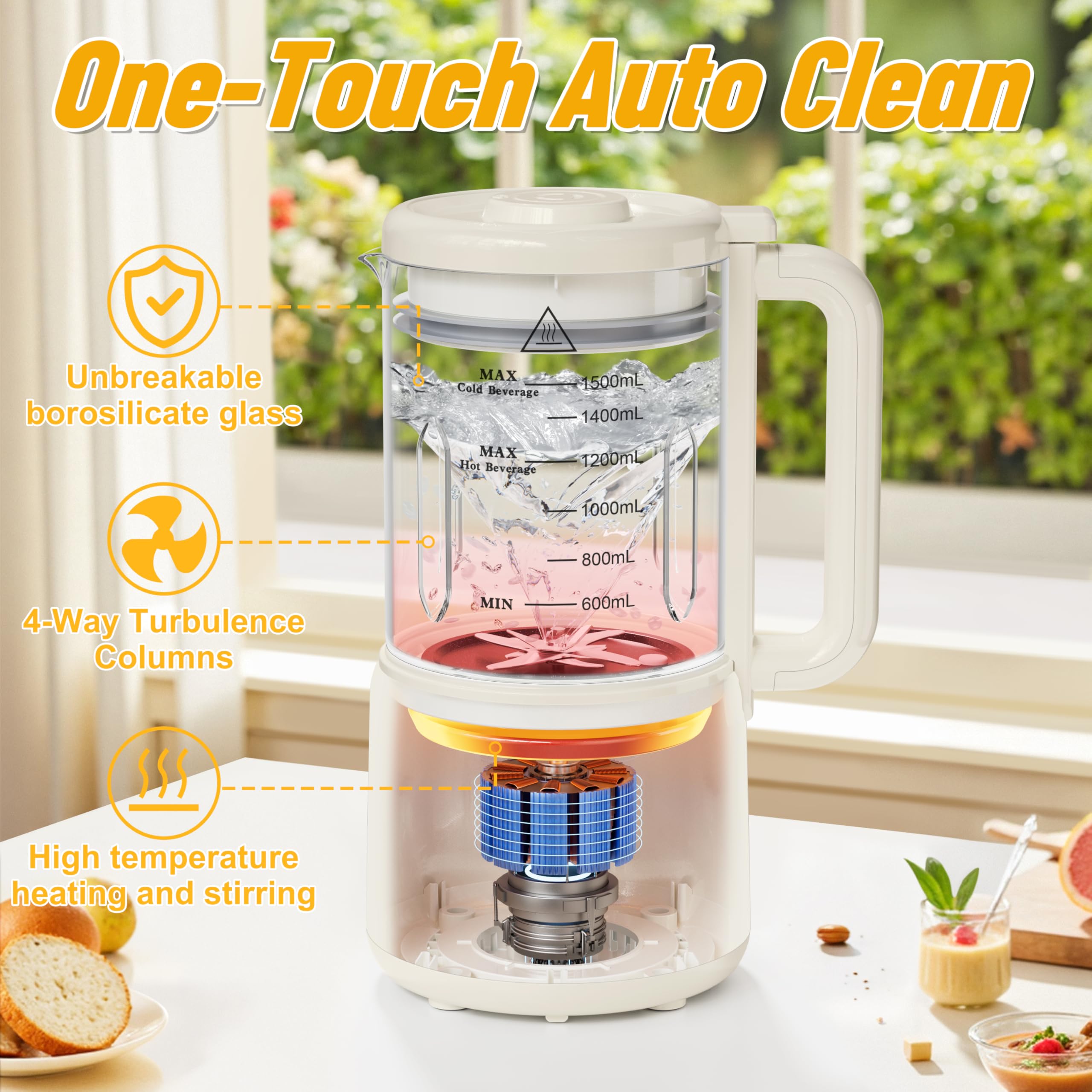 NuttyWhiz jarra de vidrio resistente para bebidas calientes y frías.