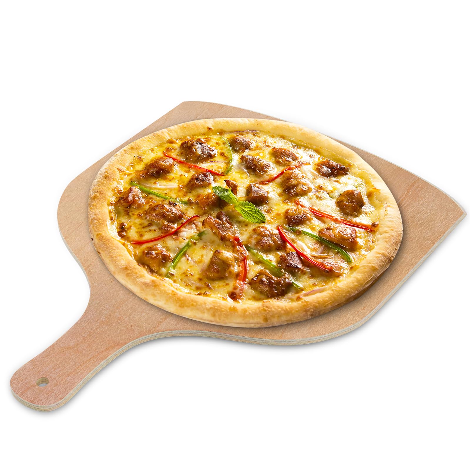 NUTUNI paleta de pizza de madera 12 pulgadas mango ergonómico para manejo cómodo.