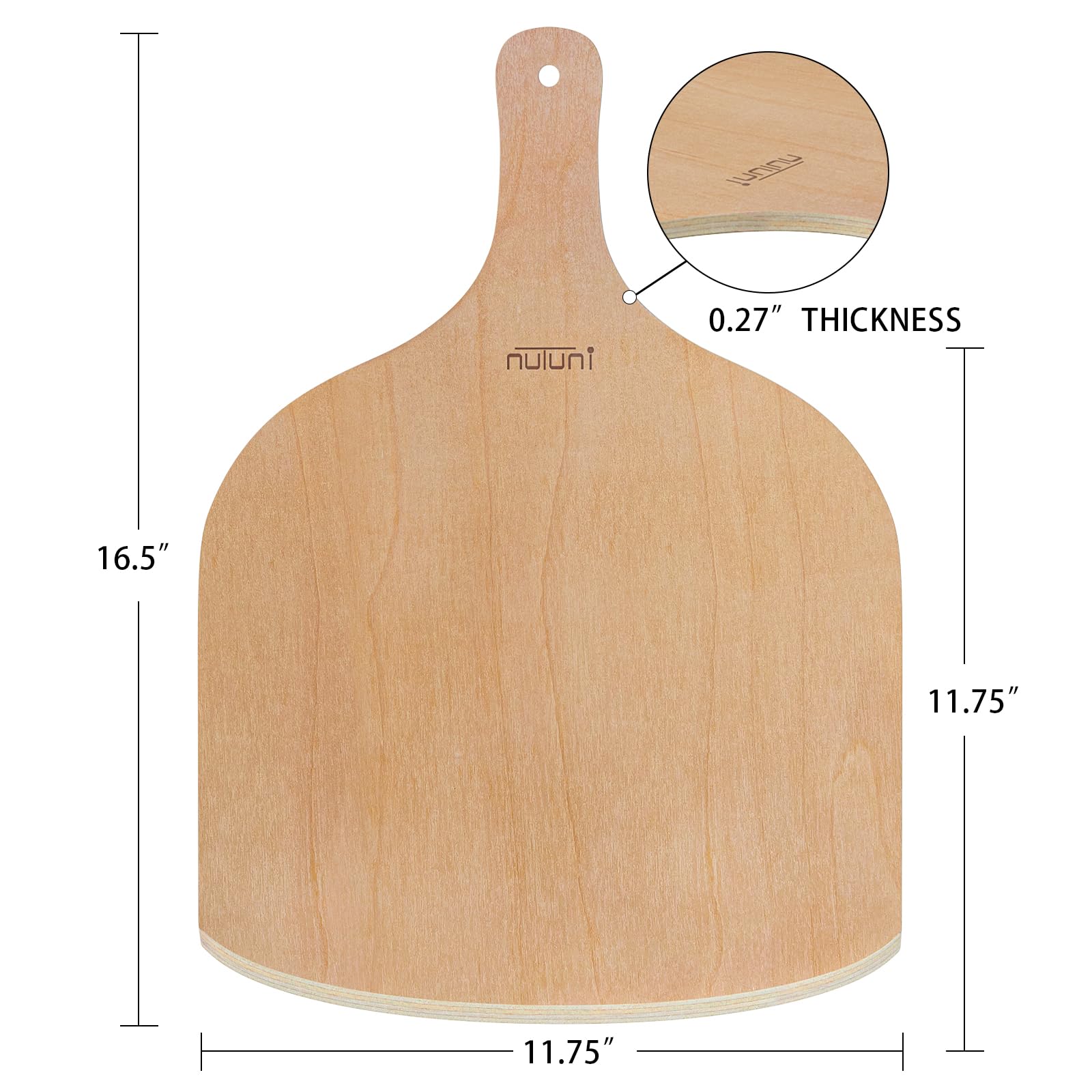 NUTUNI paleta de pizza de madera 12 pulgadas traslado seguro de pizza al horno.