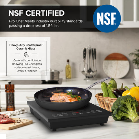 Nuwave Pro Chef certificada por NSF International para durabilidad en cocinas.