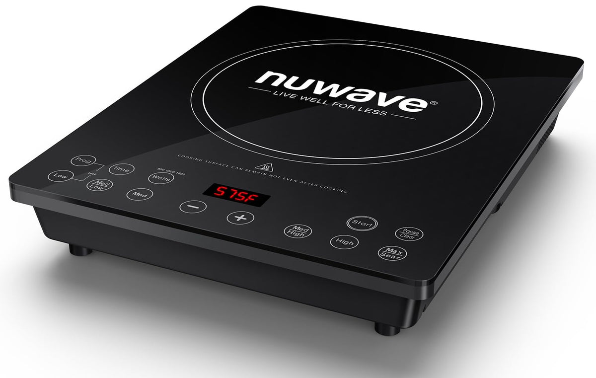 Nuwave Pro Chef con superficie de cristal irrompible para cocción segura.