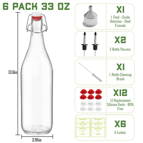 nvioasport botellas de vidrio con cierre hermético para bebidas con gas