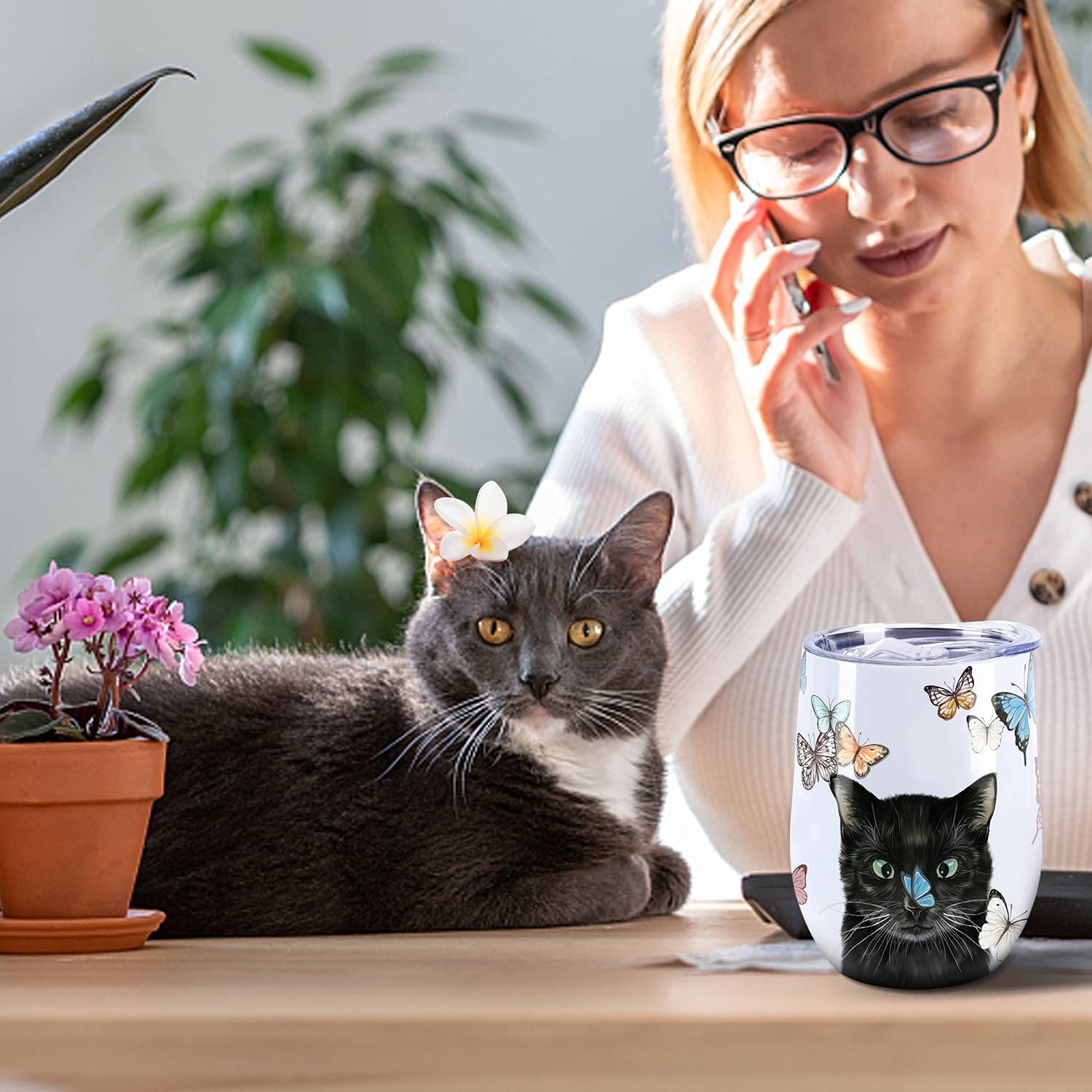 NymphFable tumbler tapa ABS y pajilla de acero, sin BPA, sin derrames.