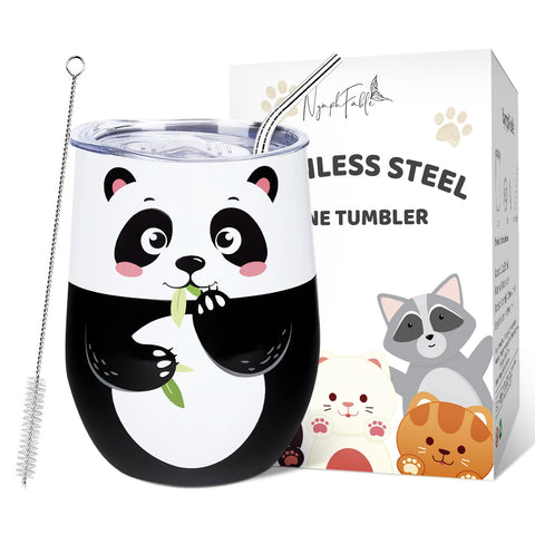 Vaso NymphFable panda aislado 12oz con tapa para bebidas frías o calientes.
