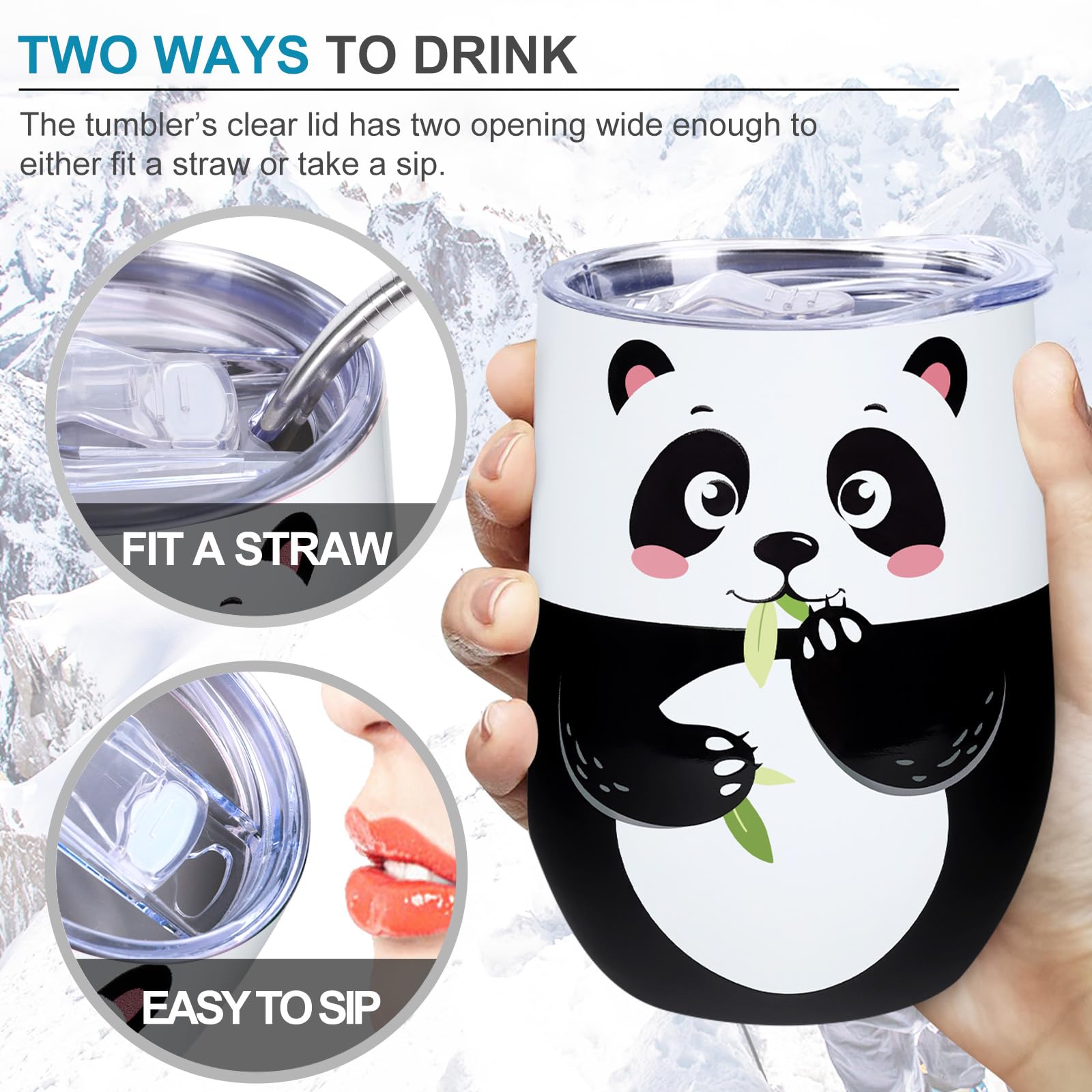 Vaso NymphFable panda ergonómico con agarre cómodo y seguro.