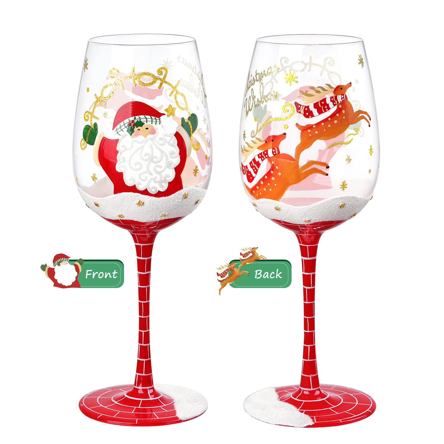 Vaso de vino pintado a mano NymphFable con Papá Noel, regalo navideño.