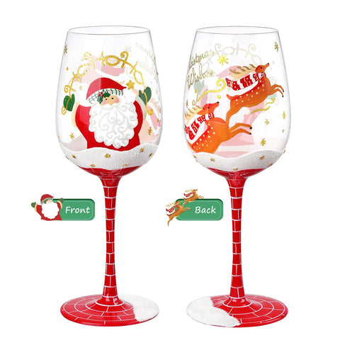 Vaso de vino pintado a mano NymphFable con Papá Noel, regalo navideño.