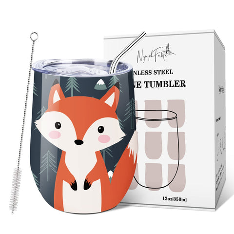 NymphFable vaso vino zorro 12oz aislado, ideal para uso diario.