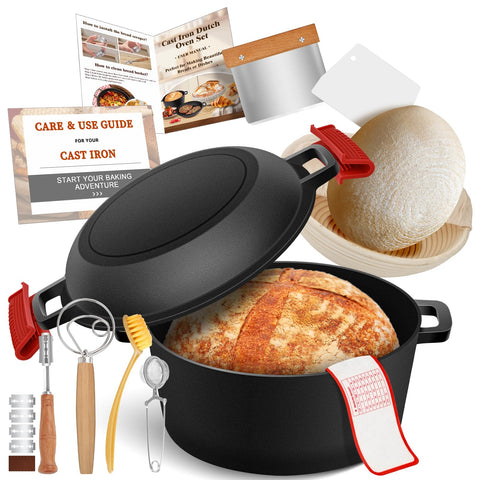 Olla NZQXJXZ de hierro fundido 5qt para pan casero con cocción uniforme.