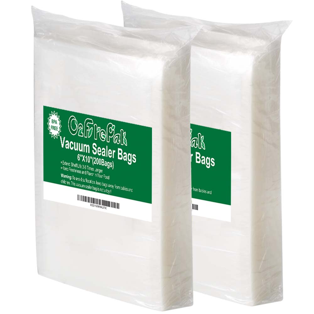 Bolsas O2frepak para sellado al vacío 6x10 precortadas, ideal para almacenamiento rápido.