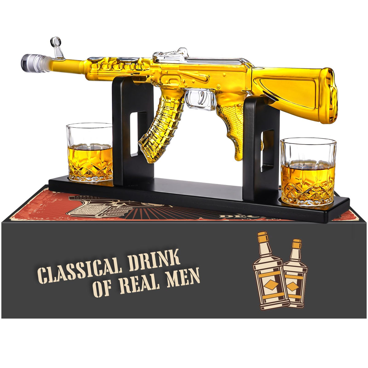 Oaksea decantador AK47 con conjunto 2 copas, ideal para degustar whiskey con estilo