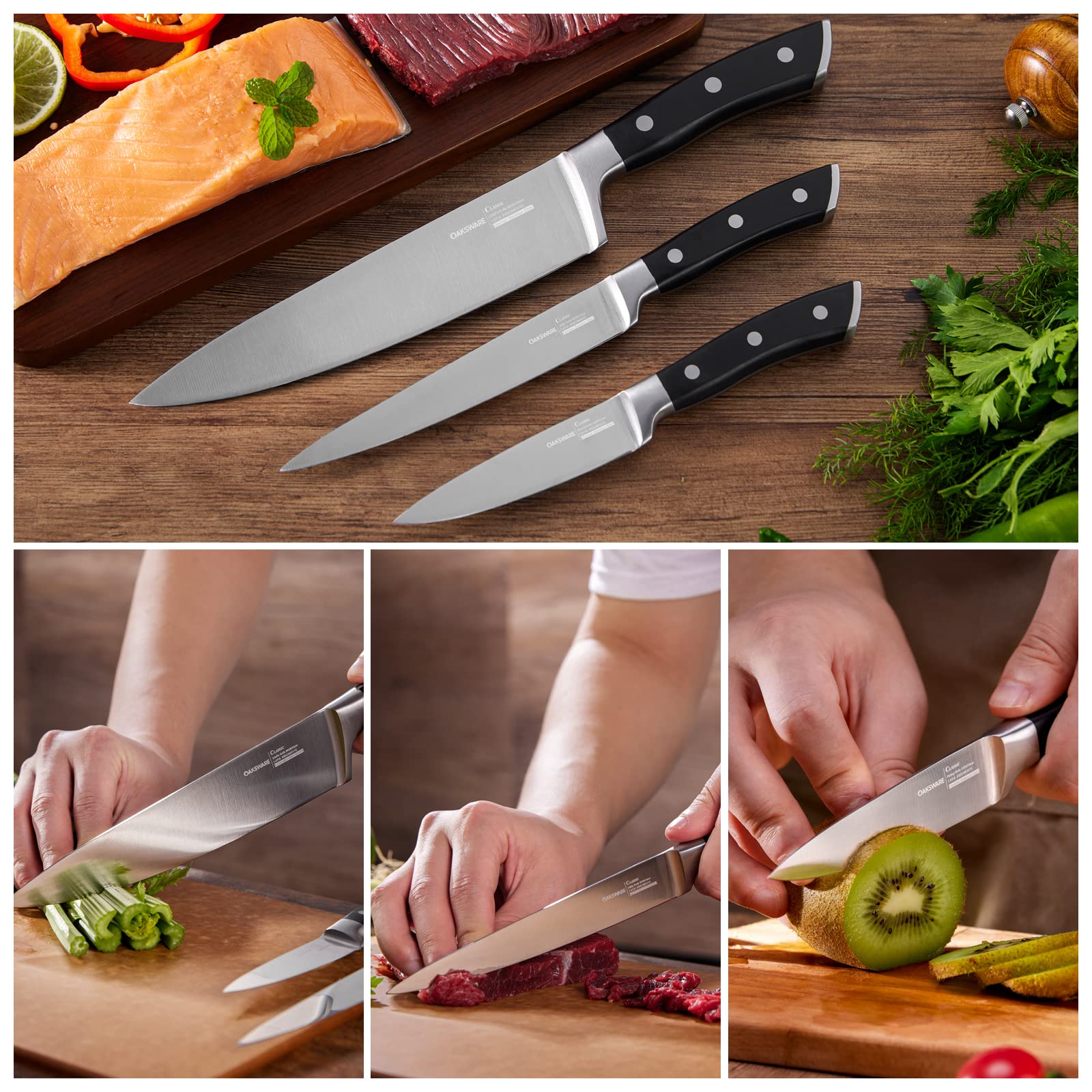 Cuchillo chef OAKSWARE de 8 pulgadas ideal para picar y rebanar.