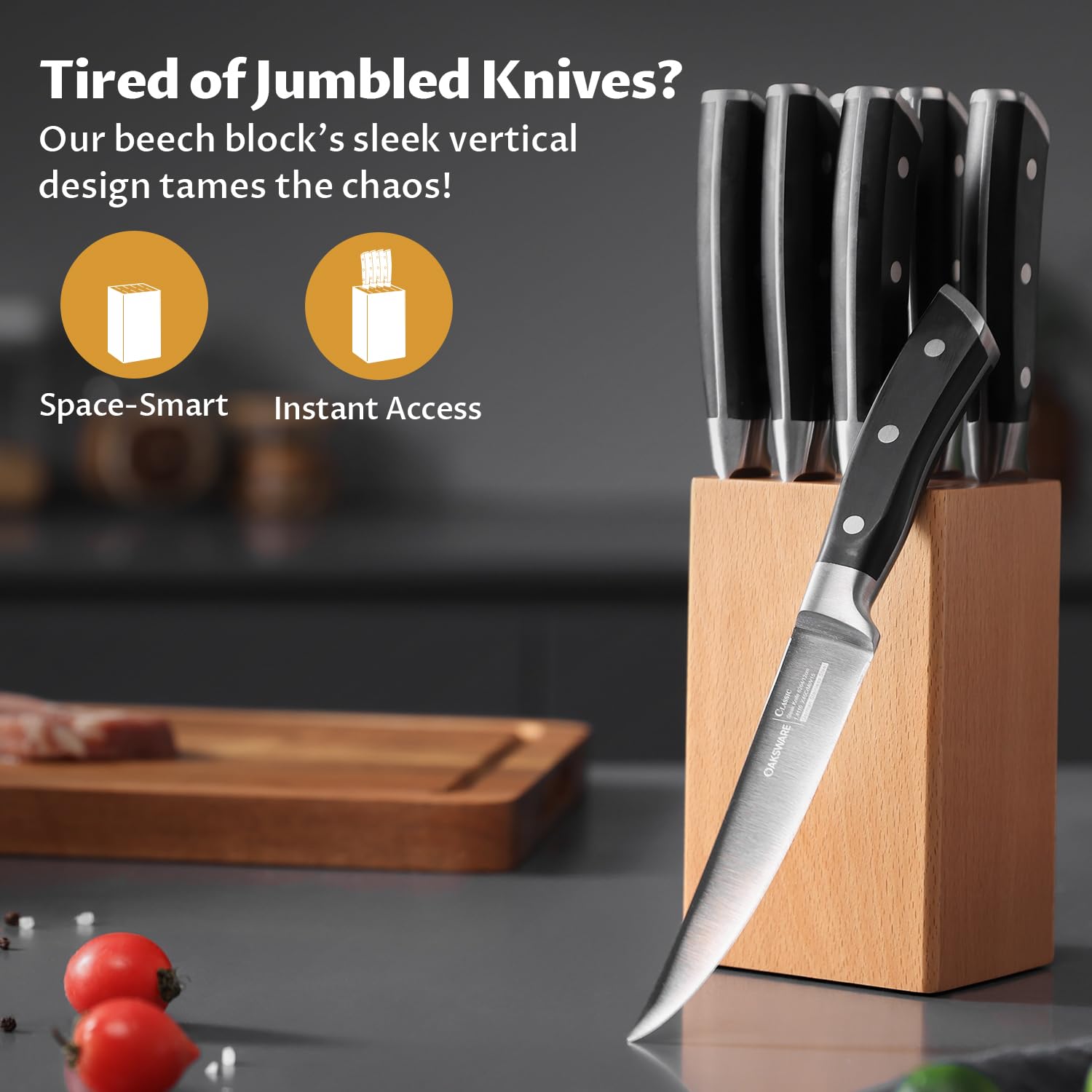 Cuchillo de filete OAKSWARE, hoja recta para cortes limpios.