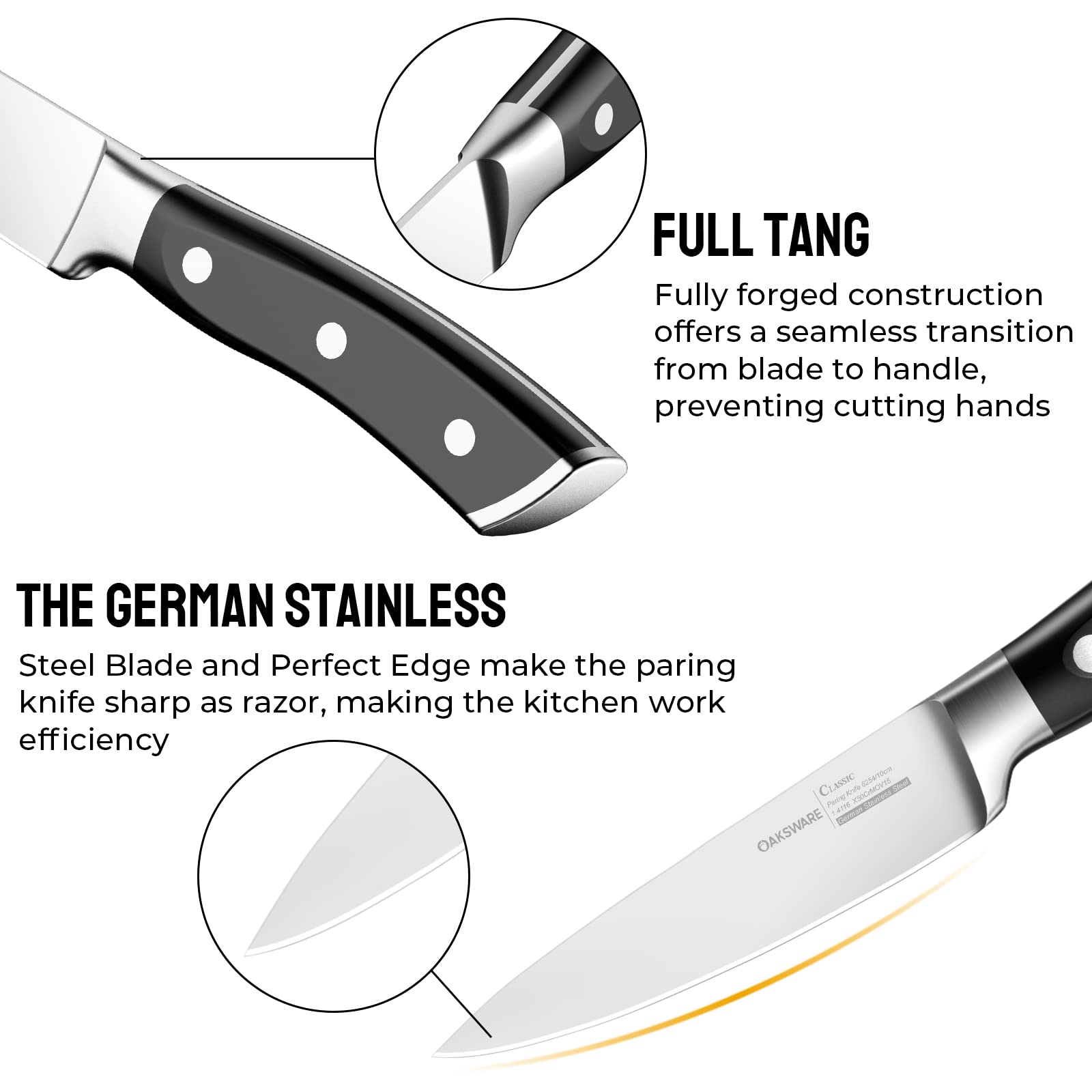 Cuchillo pelador OAKSWARE 4 pulgadas, mango ergonómico para un agarre cómodo.