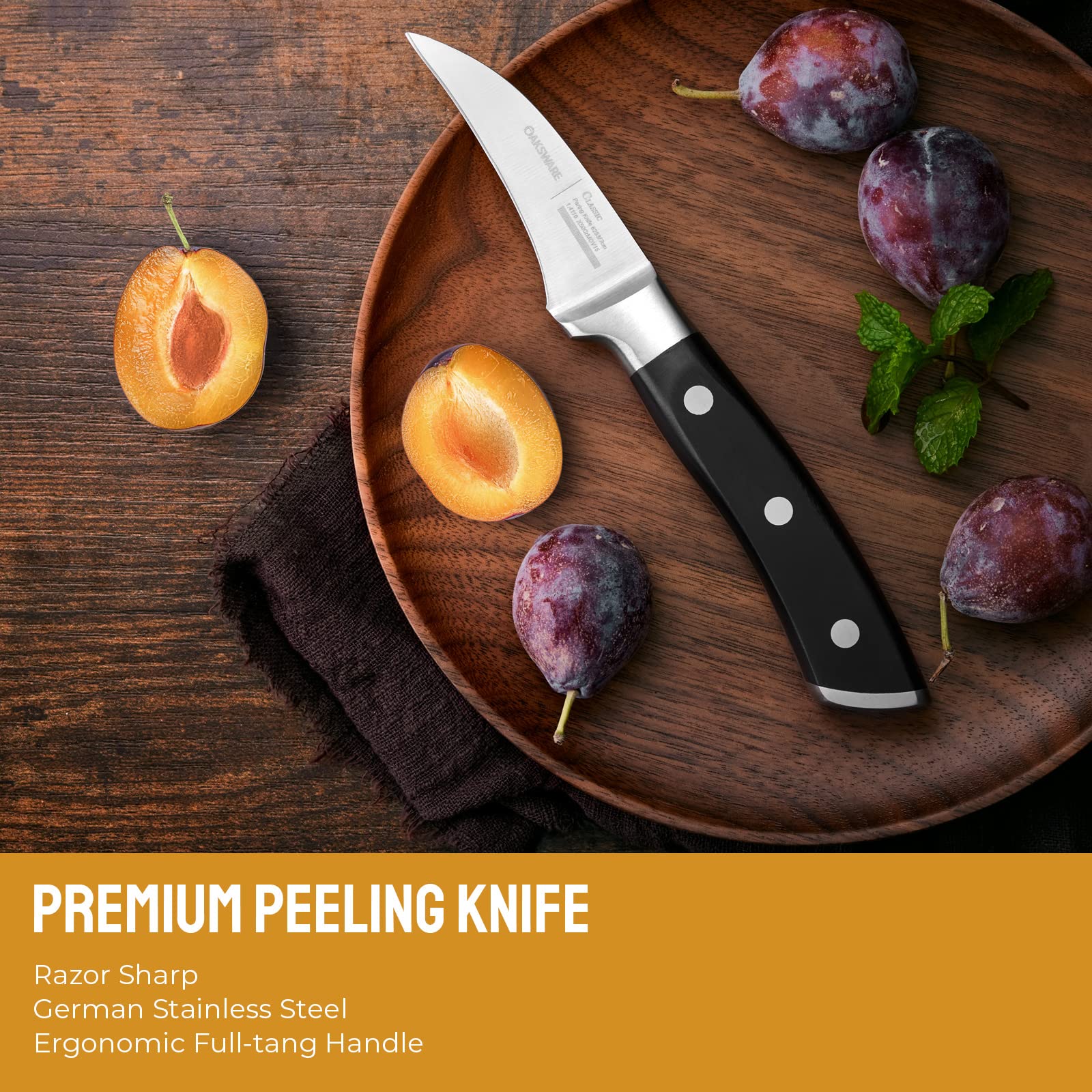 Cuchillo pelador curvo OAKSWARE facilita pelado suave de manzanas y papas