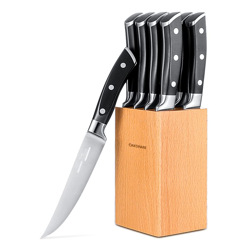 Cuchillos OAKSWARE para filete con bloque de haya, almacenamiento ordenado.