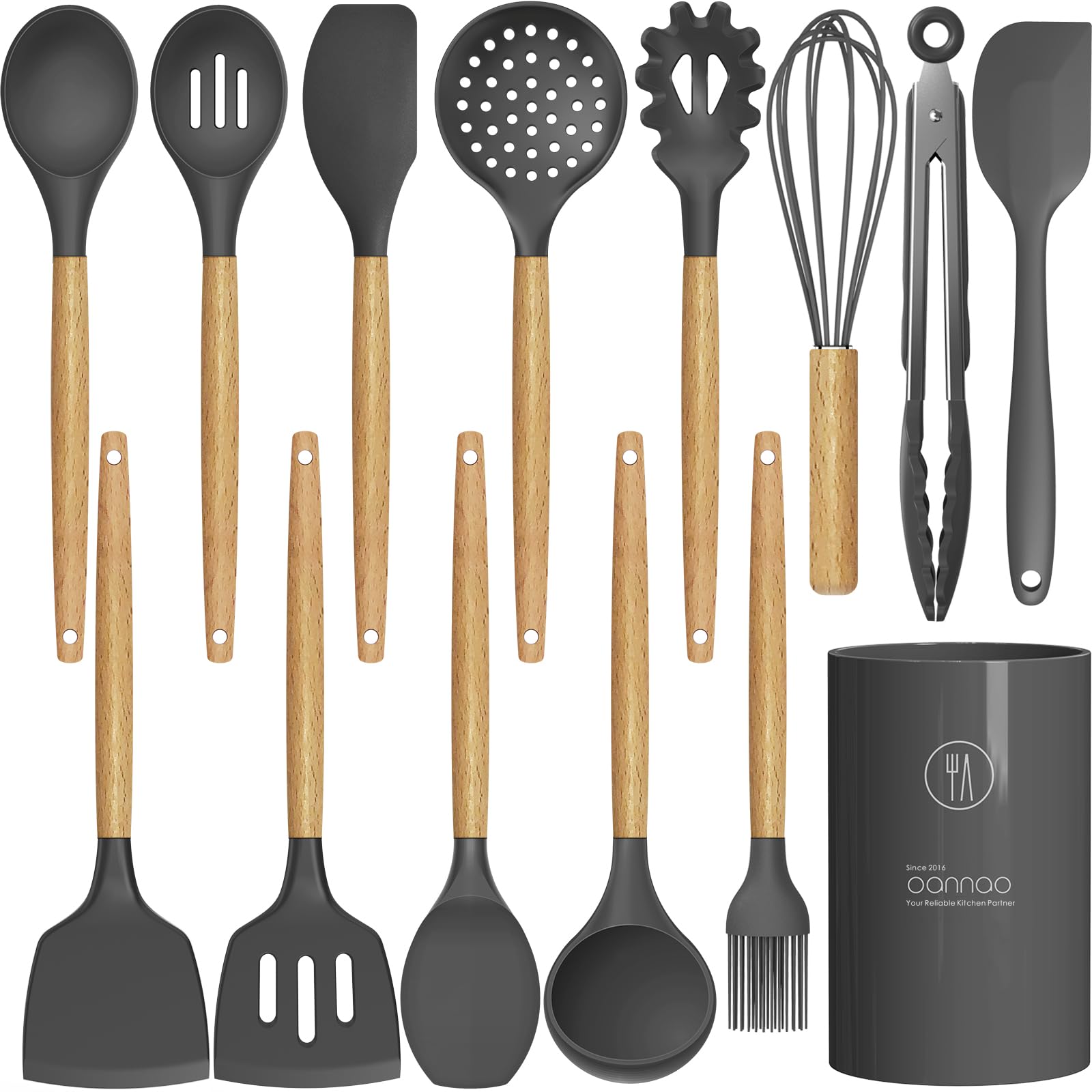 oannao utensilios silicona set cocina, conjunto para cocinar sin rayar sartenes antiadherentes