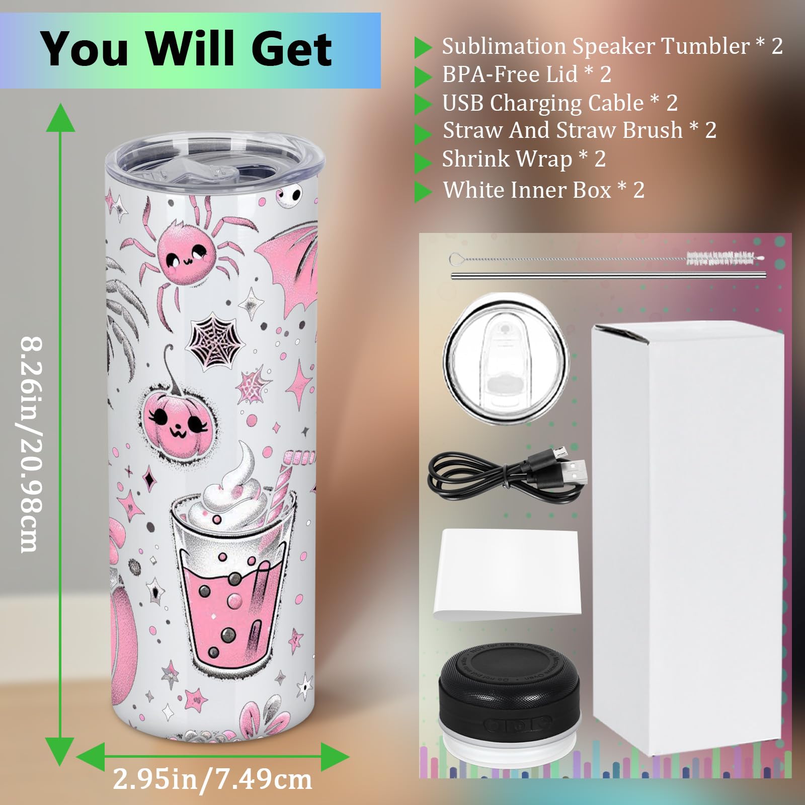 oaptuza tumbler 20oz con luz LED que vibra al ritmo