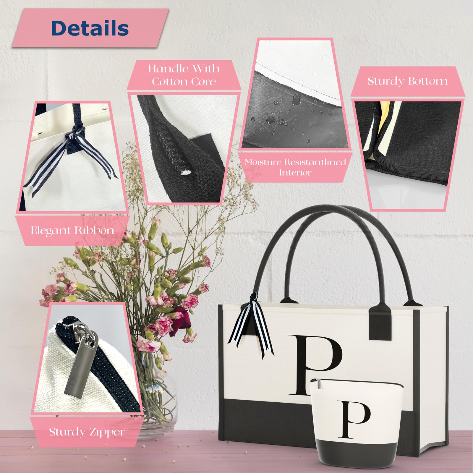 OATALY tote lona con bolsillos y cremallera para organización segura.
