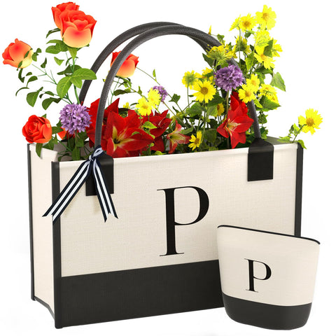 OATALY bolso tote de lona monogramado con inicial personalizada, ideal como regalo.