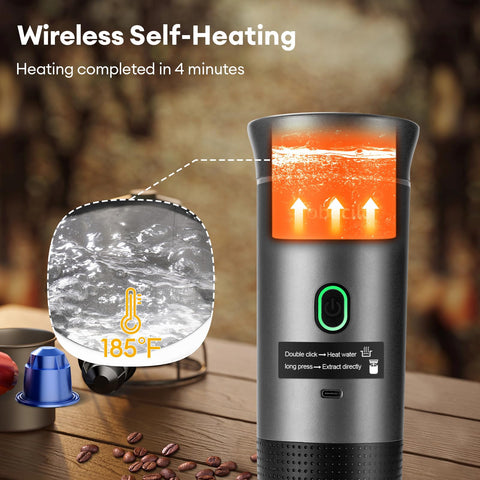 obecilc Cafetera portátil con auto calentamiento para camping.