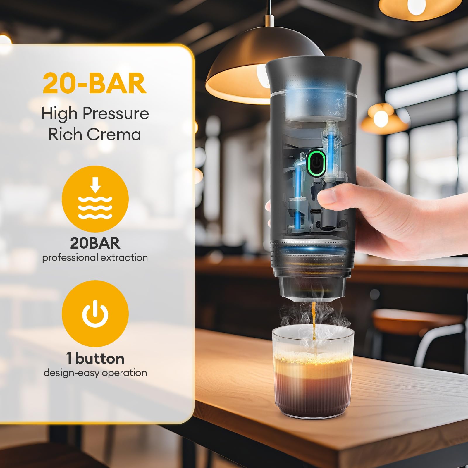obecilc Cafetera portátil compatible con café molido y cápsulas para flexibilidad.