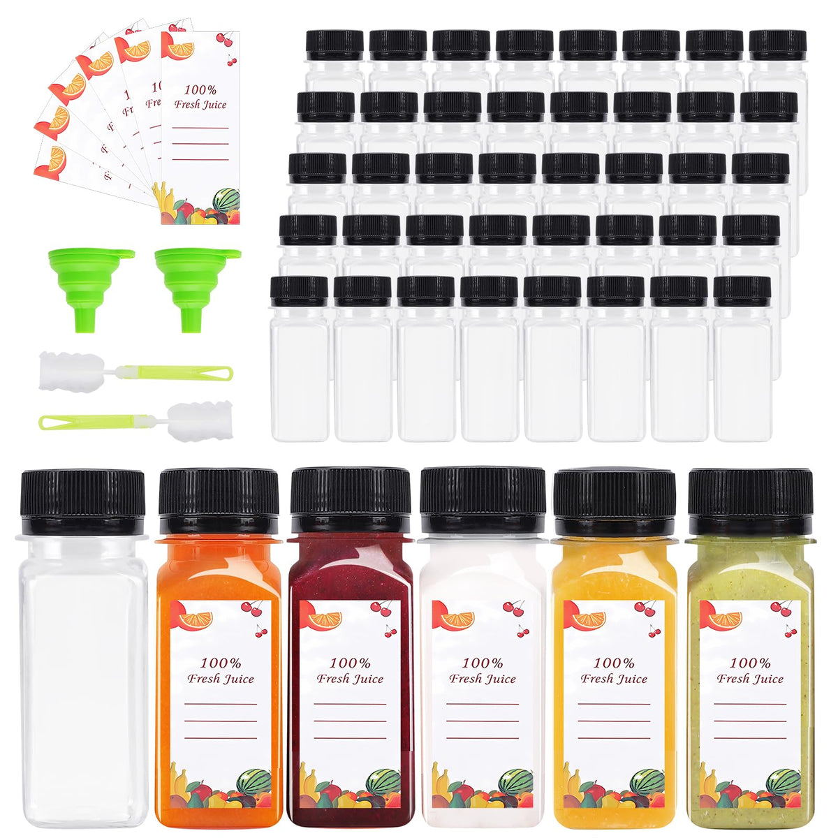 OBKJJ botellas 2oz con tapas, ideales para jugos y bebidas para eventos.