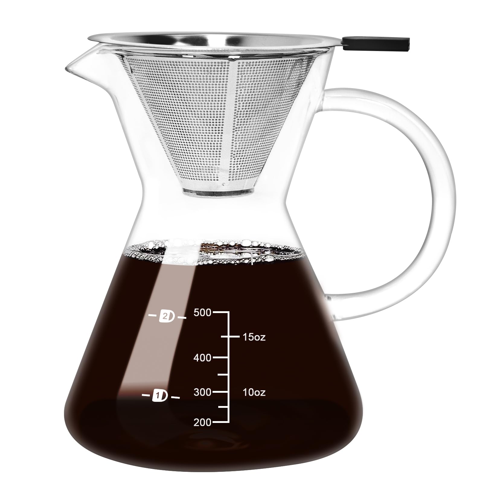 Obsoorth cafetera goteo de vidrio con doble filtro para extracción suave.