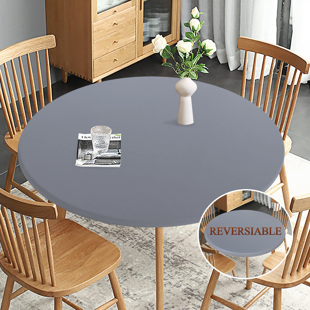 Mantel obstal redondo elastico con ajuste, ideal para mesas redondas.