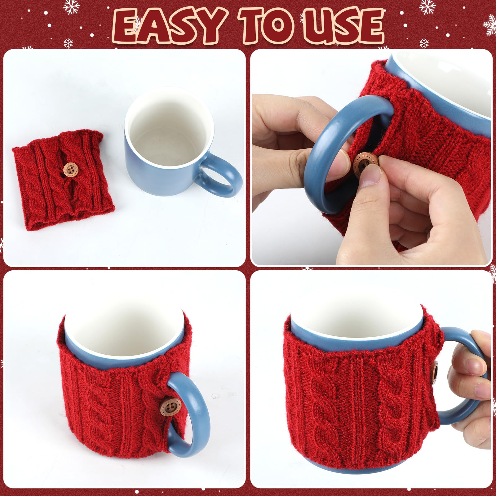 OBUSATT funda-taza tejida azul marino conserva la temperatura y evita quemaduras.