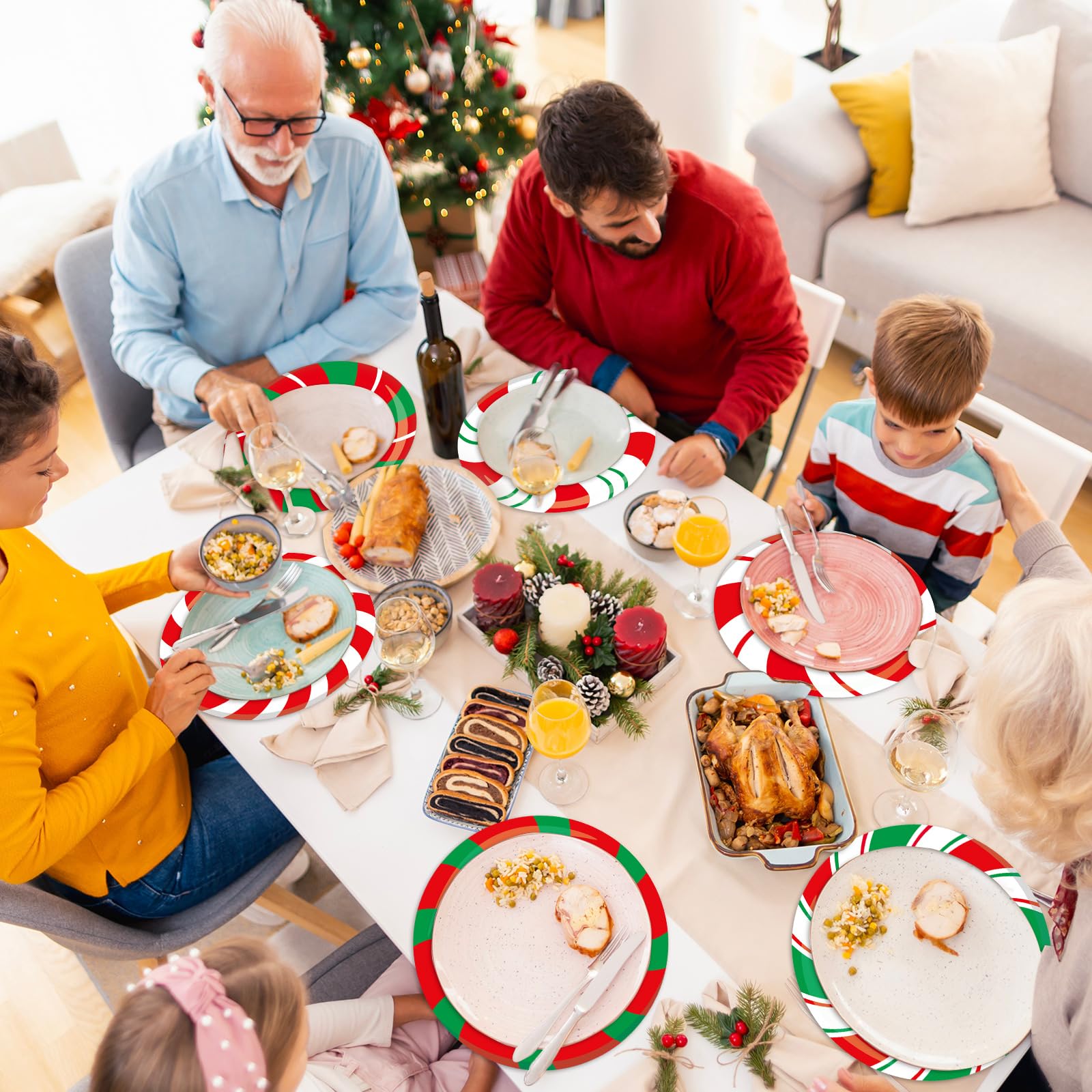 Presentación de centro de mesa con mantel OBUSATT para Navidad.