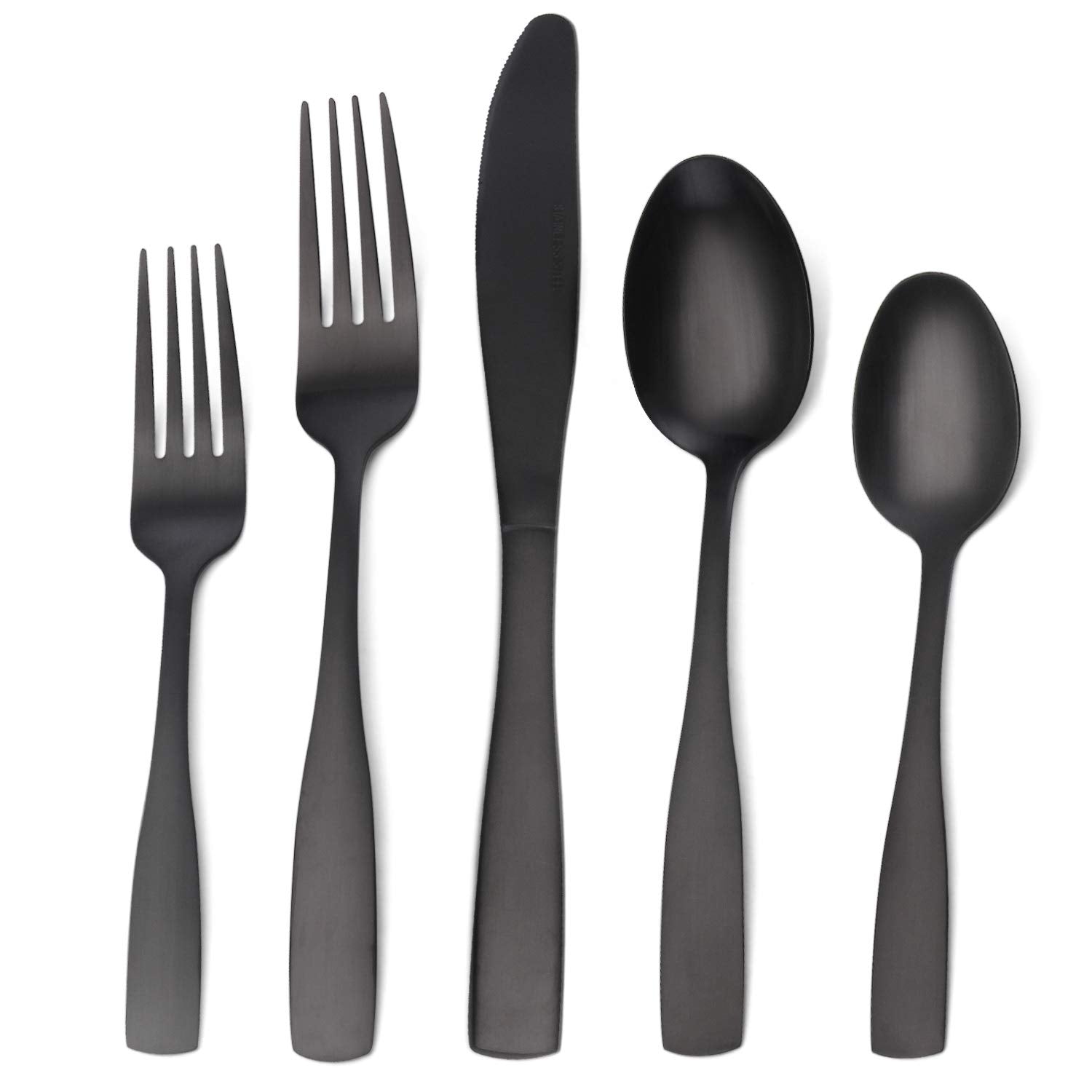 O.C.E. cubiertos mate negro satinado, 20 piezas para cenas diarias.