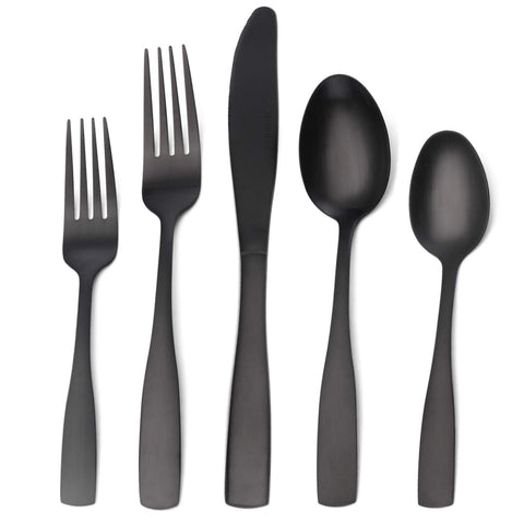 O.C.E. cubiertos mate negro satinado, 20 piezas para cenas diarias.