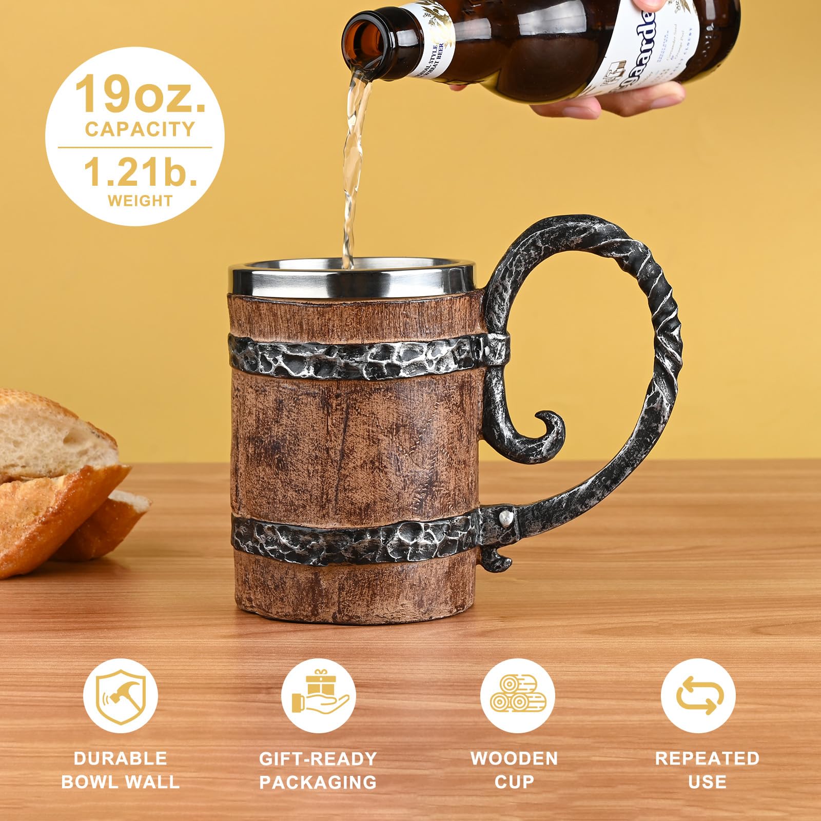Ocean ice jarra vikingo de madera, diseño único para servir en fiestas