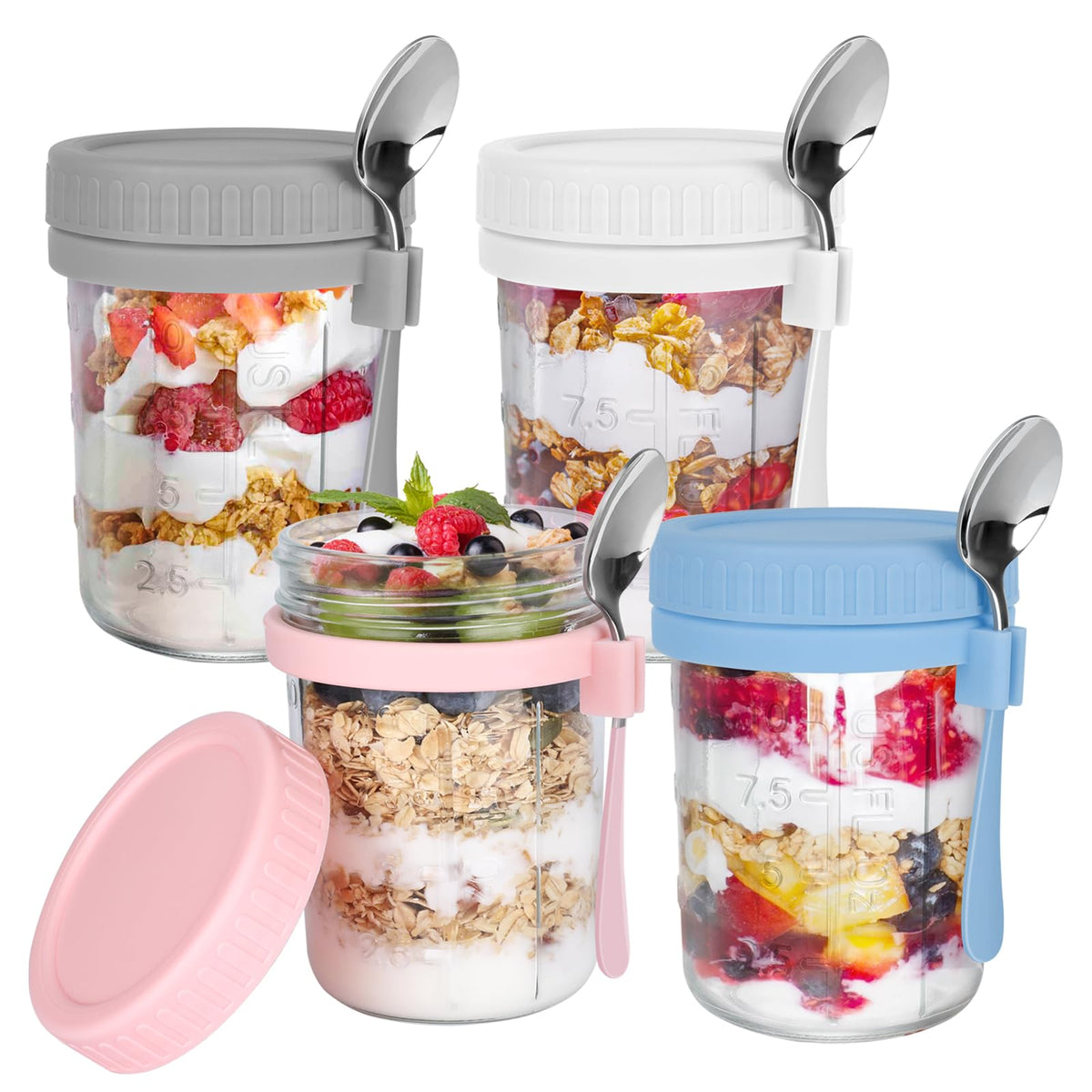 OcePor frasco de vidrio para avena nocturna de 16 oz con visibilidad clara