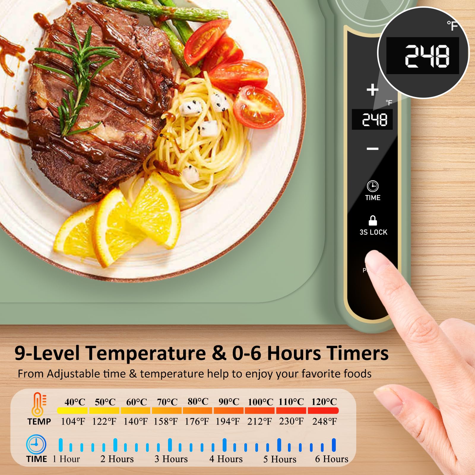 OcePor manta calentadora con temporizador de 6 ajustes para control de calor.