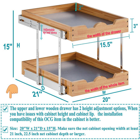 OCG cajon-inferior-ajustable, vista interior, altura adaptable para gabinetes.