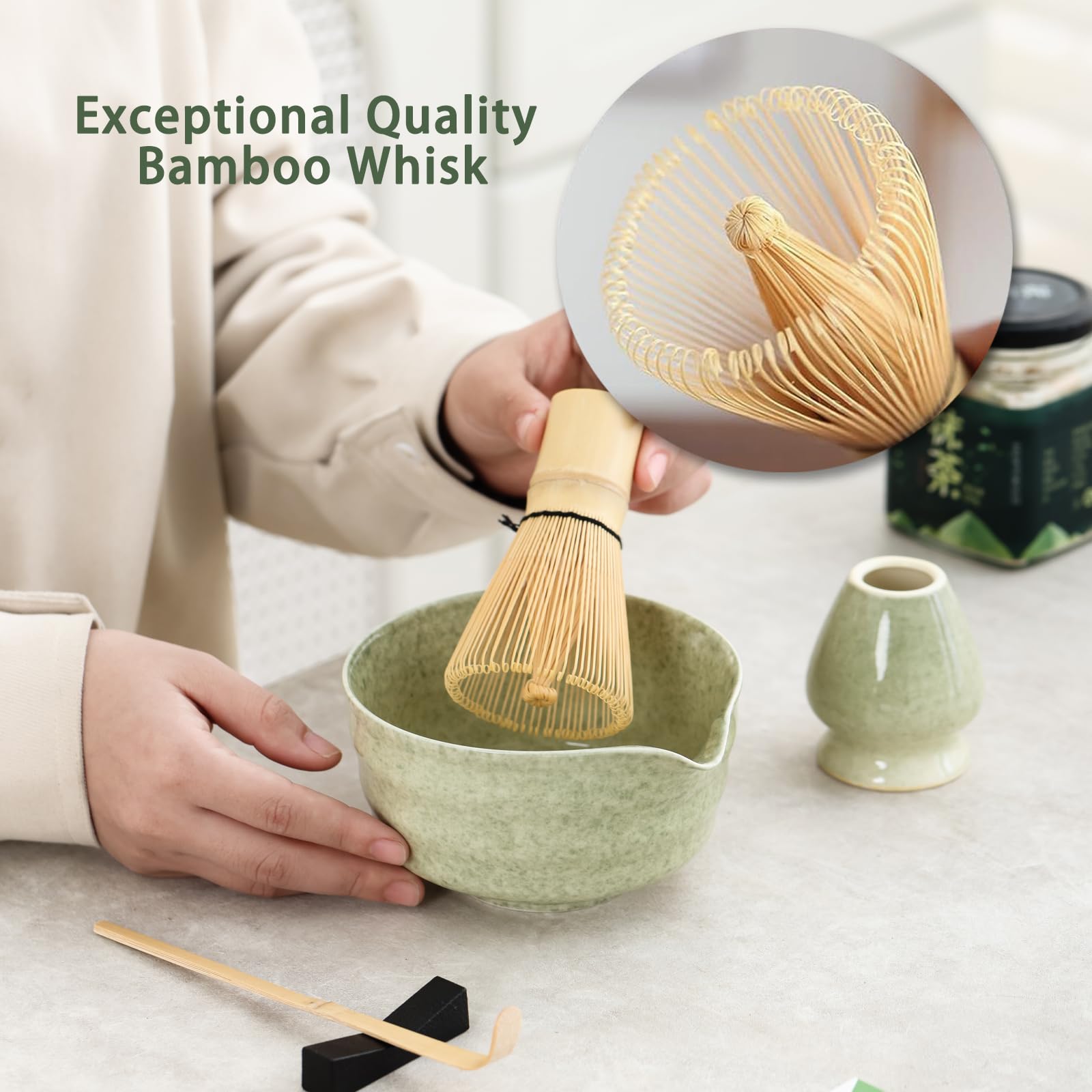 Ochcahser batidor de bambú para batir matcha de textura cremosa