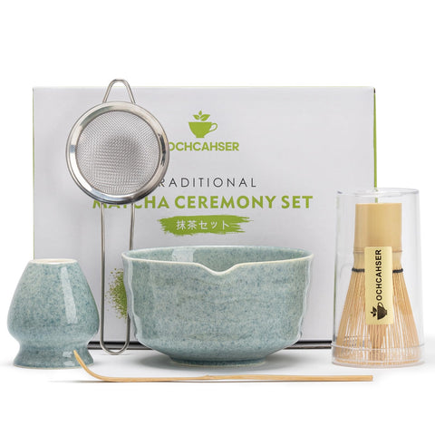 Ochcahser conjunto-matcha con tazon ceramico para ritual diario de te.