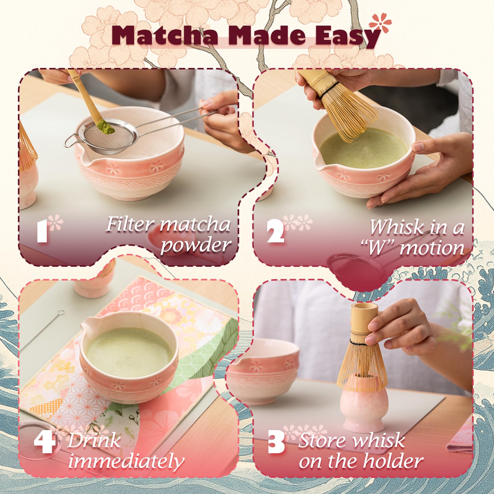 Ochcahser tamiz de acero para matcha, filtración rápida y sin grumos