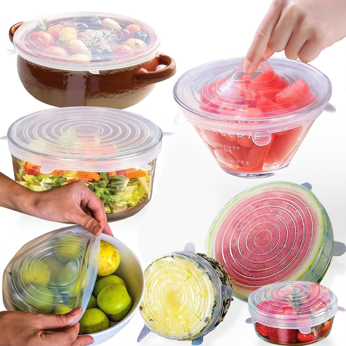 Tapa de silicona O-CONN para recipientes redondos, sellado seguro para conservar frescura.
