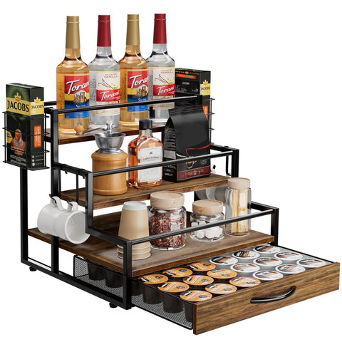 OCPO HOME organizador de jarabes para café, vista frontal del estante de 4 niveles.