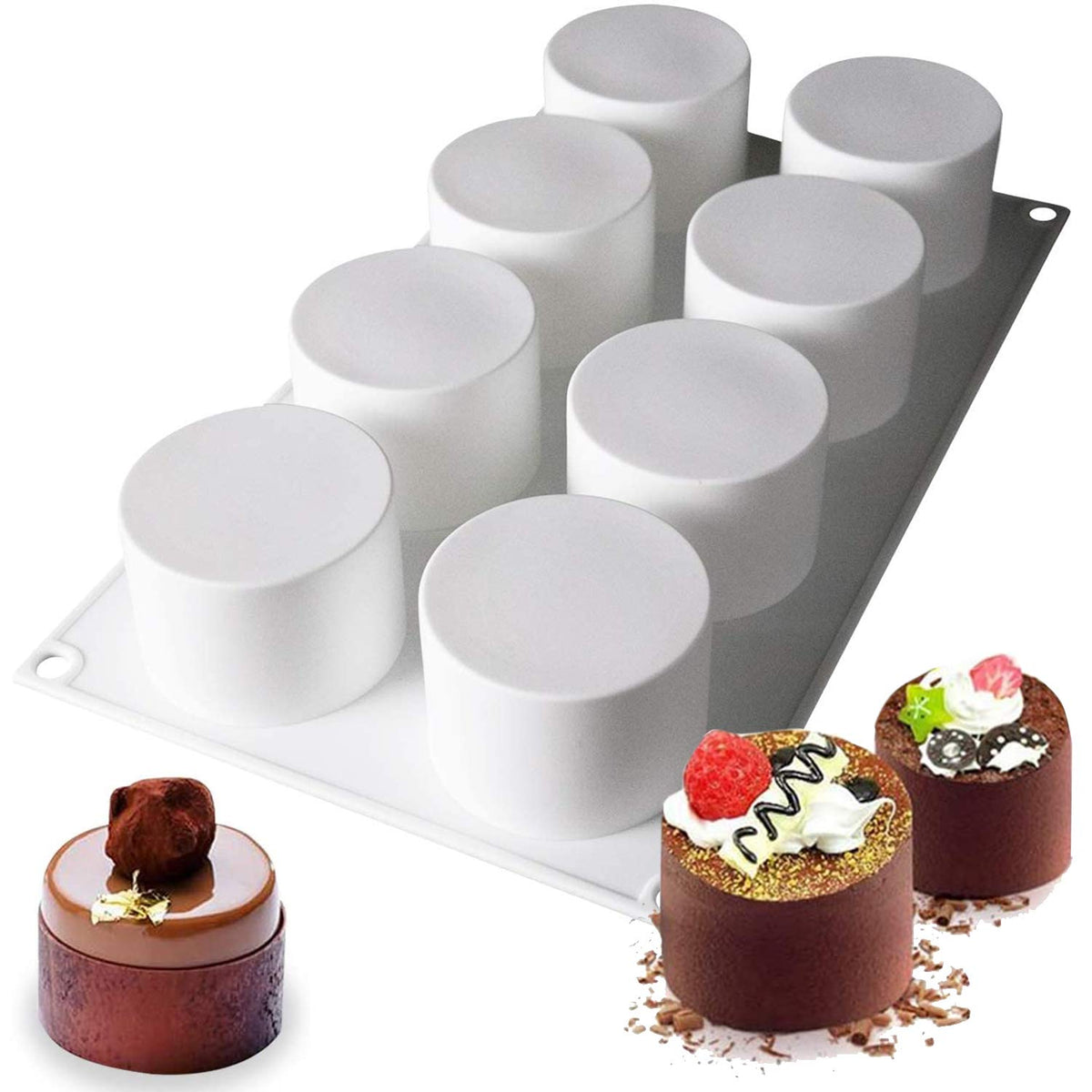 OCPO Kitchen molde silicona cilindro alto con 8 cavidades para mousse y postres