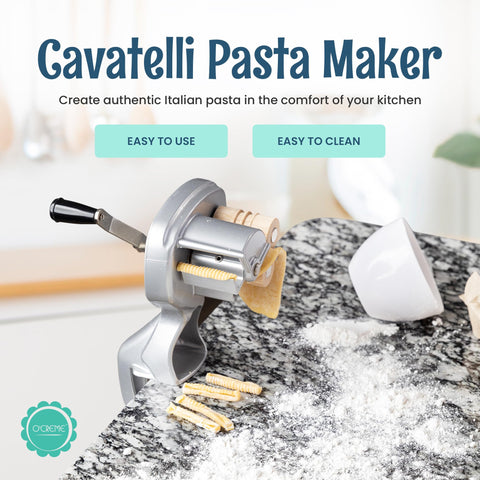 O'Creme Pasta Maker con recubrimiento antiadherente para cortes limpios y limpieza fácil.