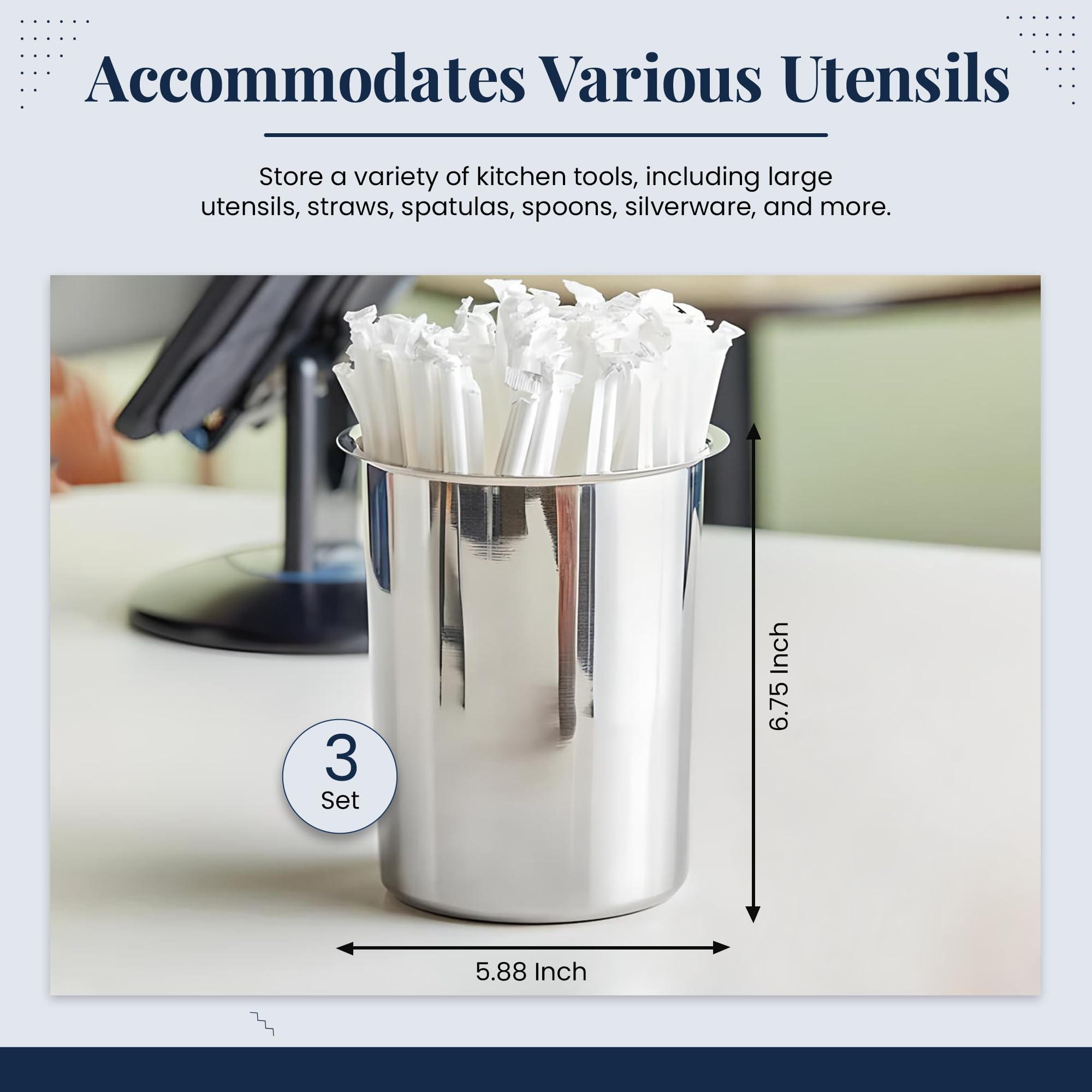 OCS Parts porta-utensilios acero inoxidable brillo, aspecto elegante para la encimera