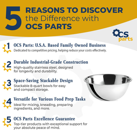 OCS Parts tazones de mezcla 8-quart acabado espejo para manejo cómodo.