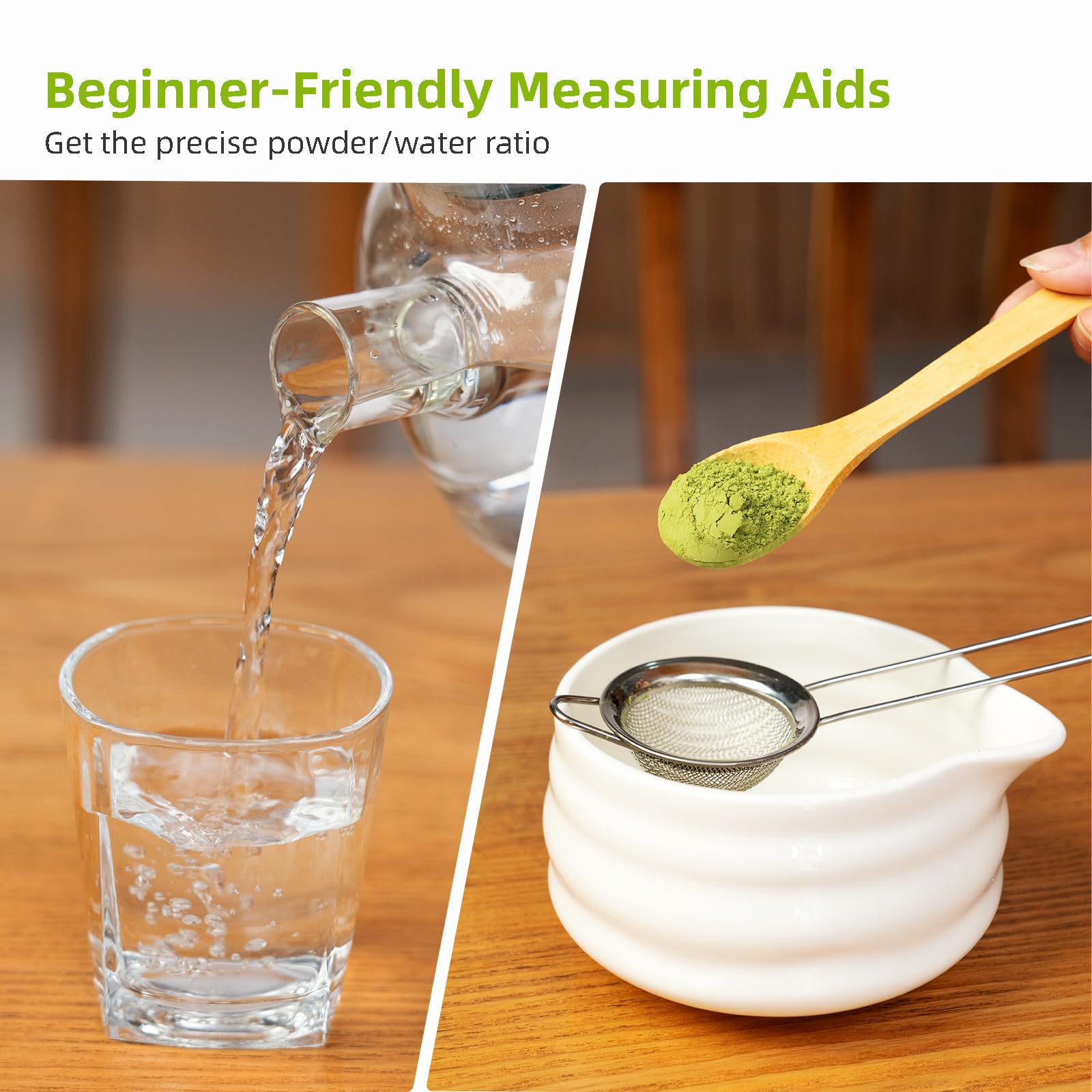 Odaserat Set: colador de acero inoxidable para filtración fina del matcha