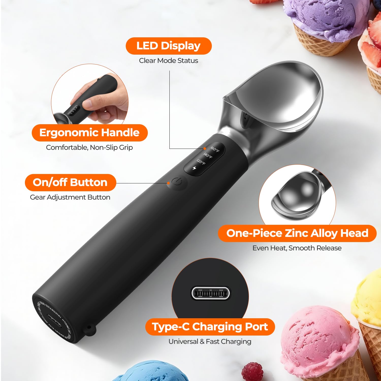 Pantalla LED OddPaddle muestra temperatura y ajuste para texturas deseadas.