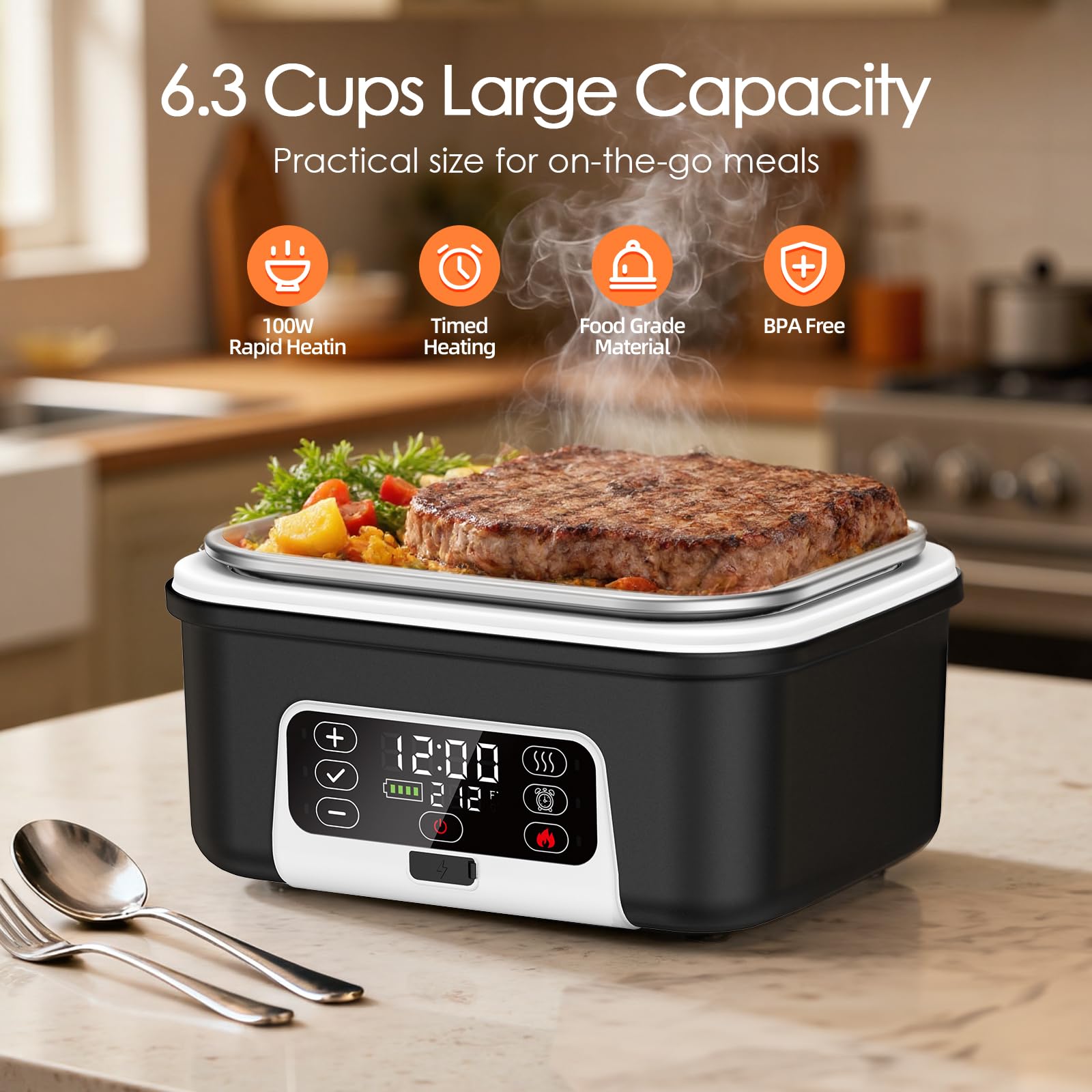 Odopok fiambrera eléctrica con batería de 20000mAh para calentamiento sin microondas.